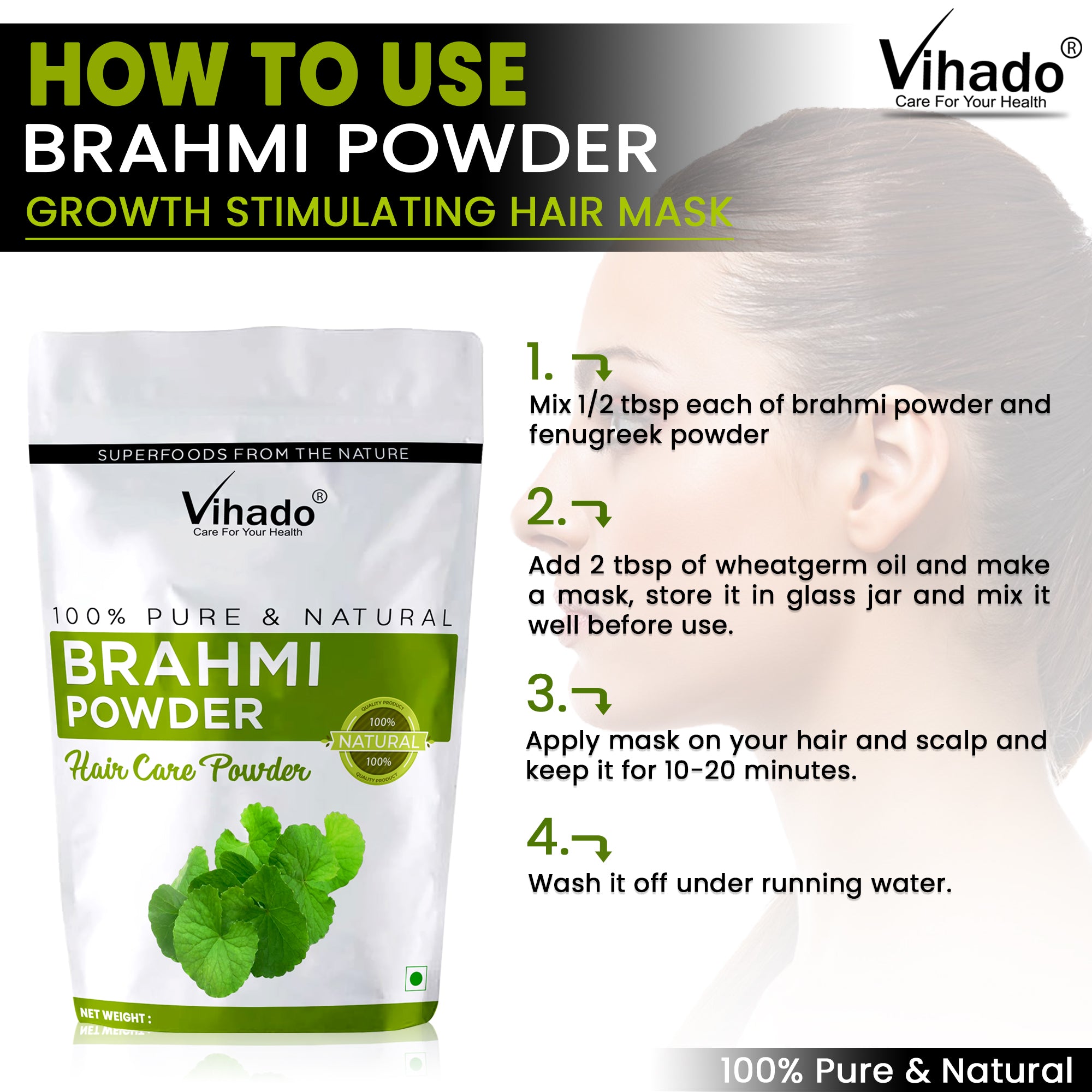 Vihado Brahmi Powder For Hair Growth and Thicken (100G-1KG)