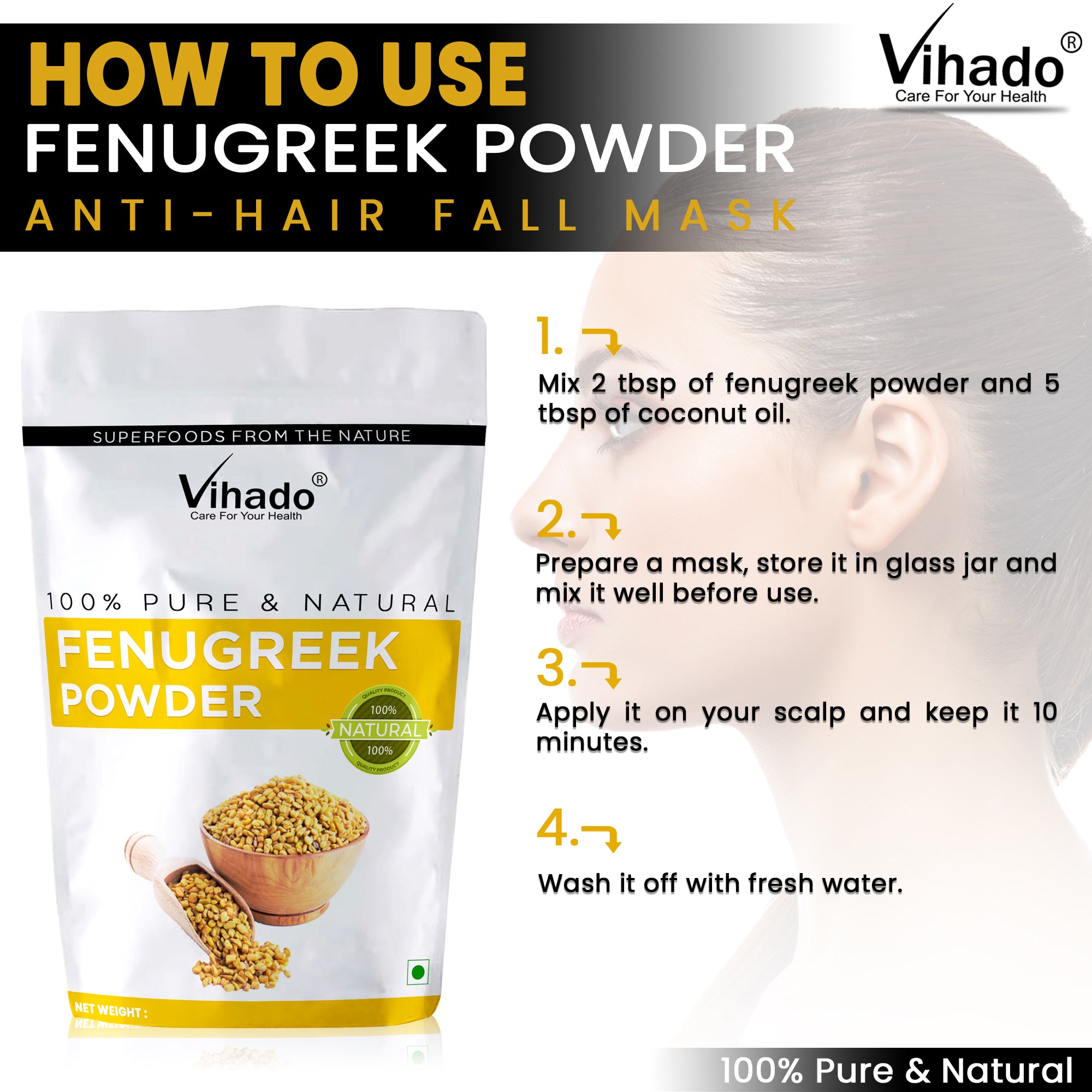 Vihado Fenugreek Methi Powder For Hair Growth (100G-1KG)