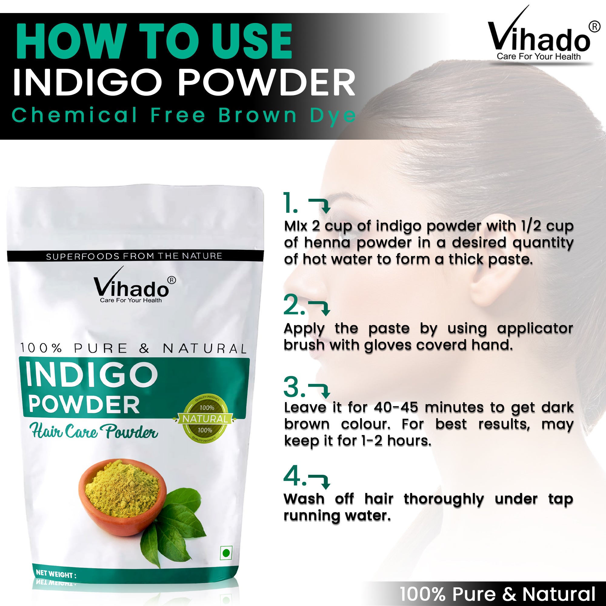 Vihado Indigo Powder For Hair Color and Care (100G-1KG)