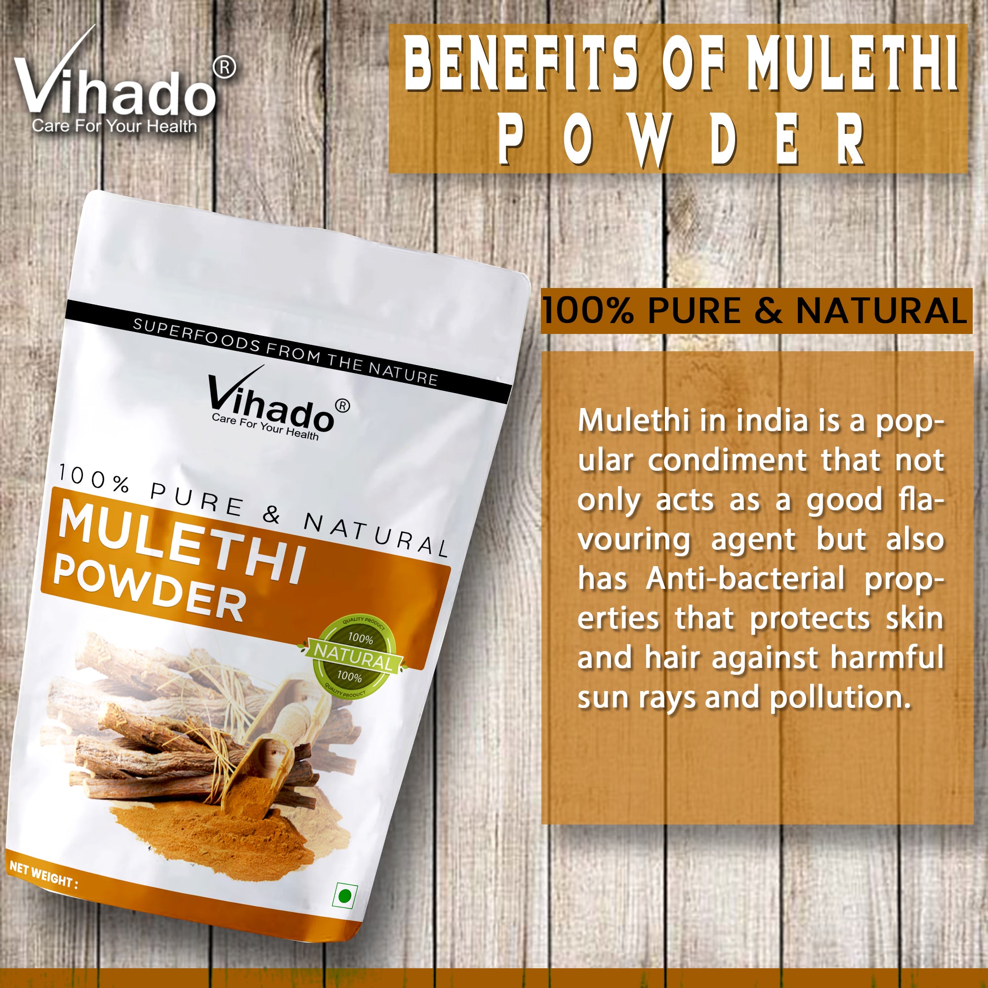 Vihado Mulethi Powder For Body, Face, Hair and Skin Whitening (100G-1KG)