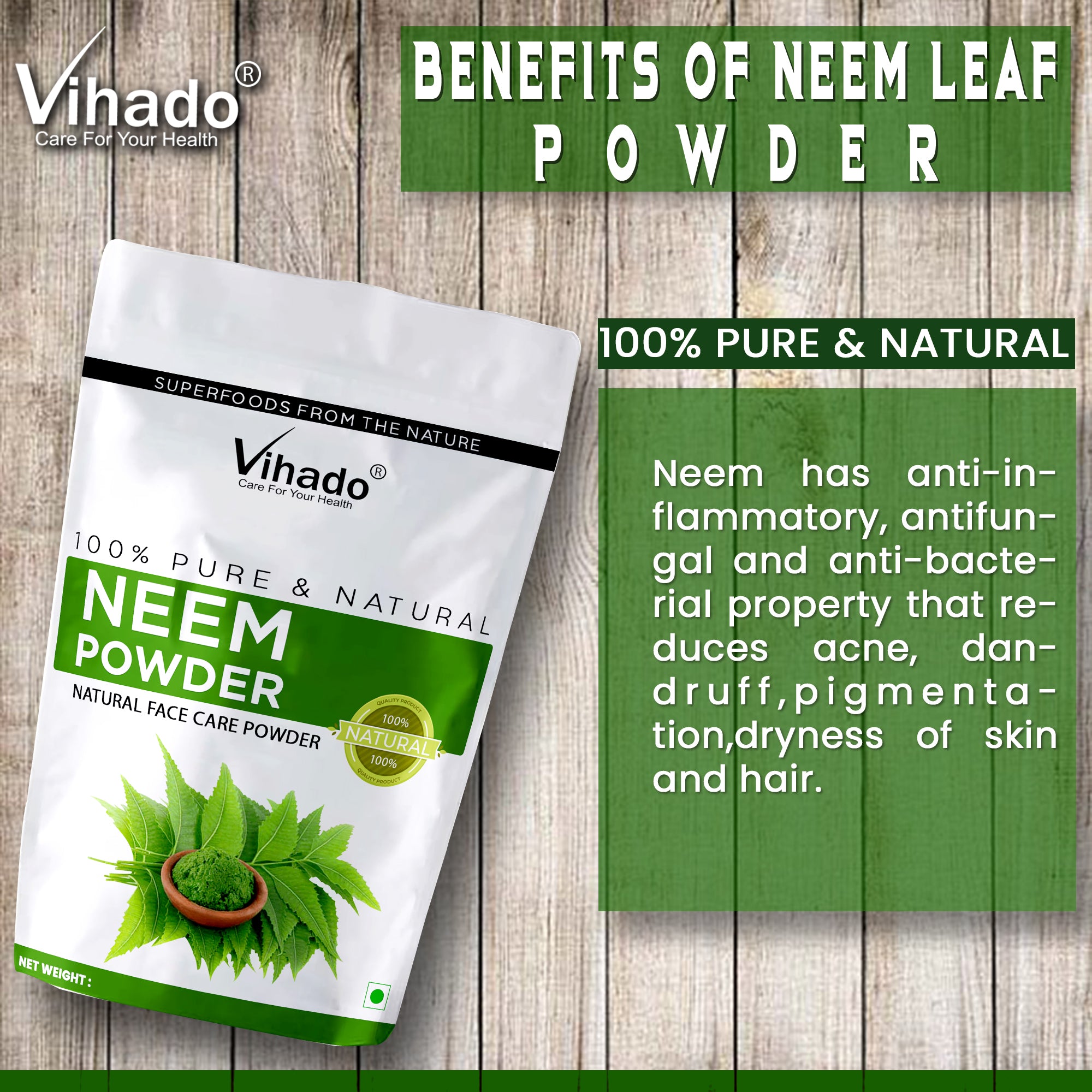 Vihado Neem Leaf Powder for Skin and Hair Care (100G-1KG)