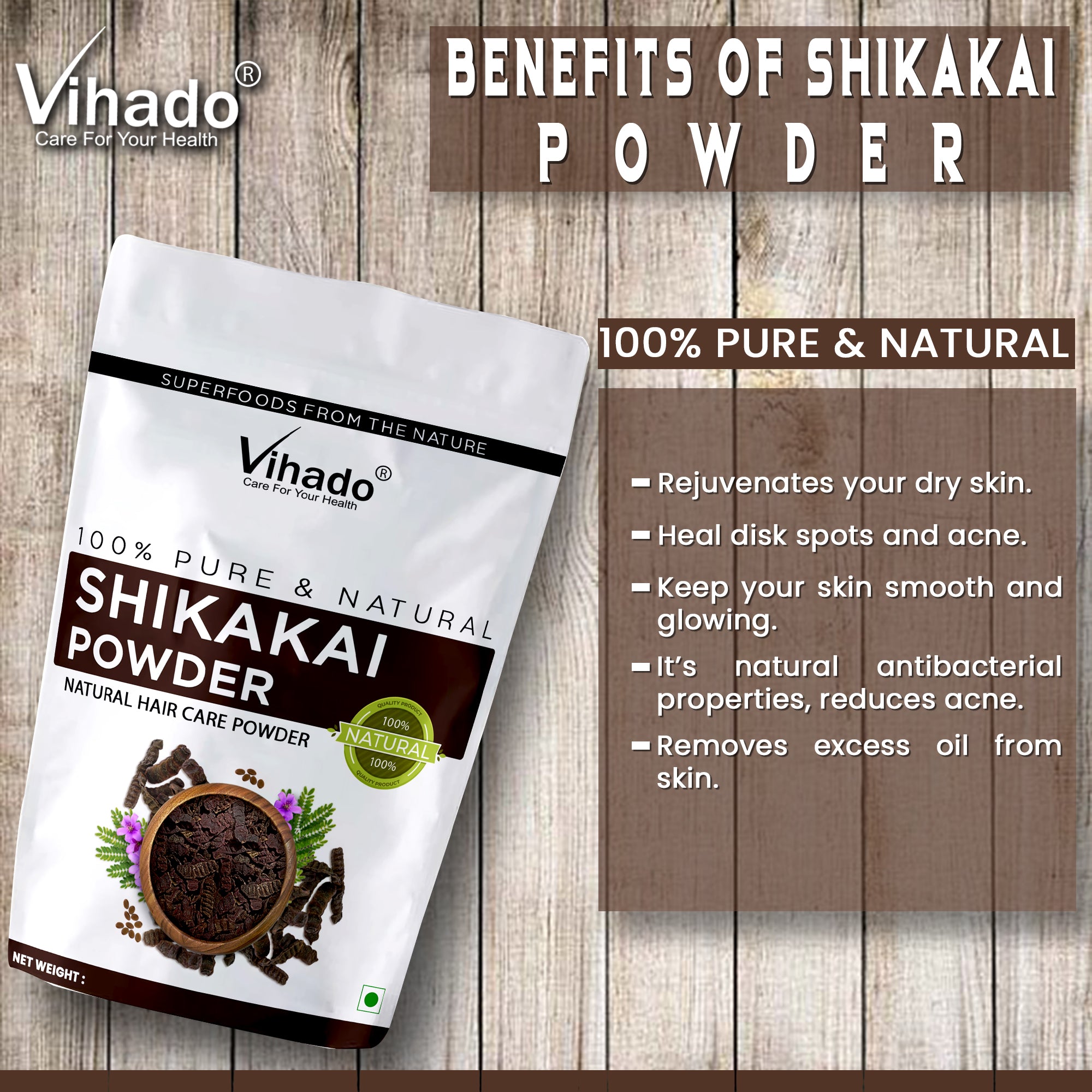 Vihado Shikakai Powder For Hair Care (100G-1KG)