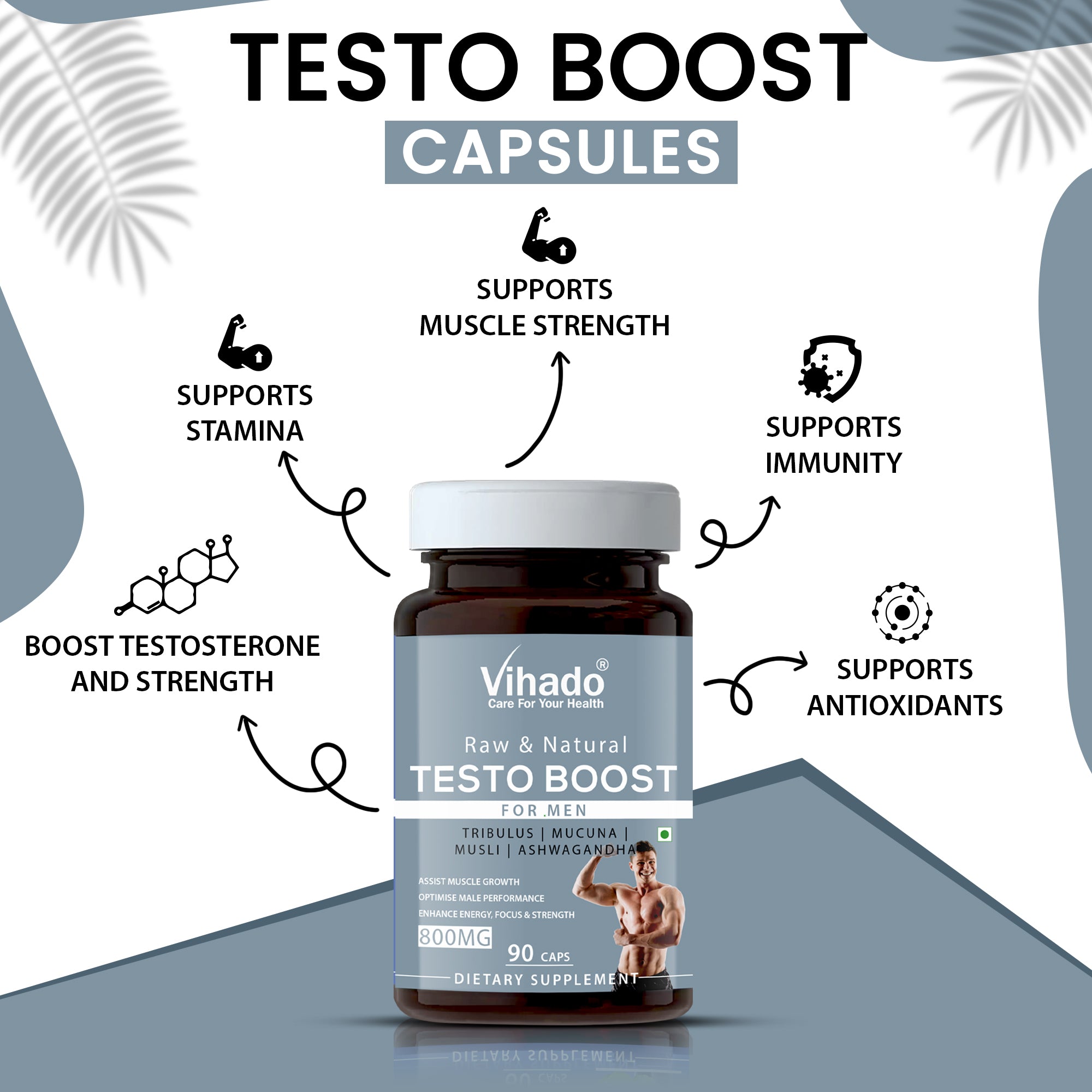 Vihado Testo Booster Capsules for Energy | Stamina | Strength  (90 Capsules)