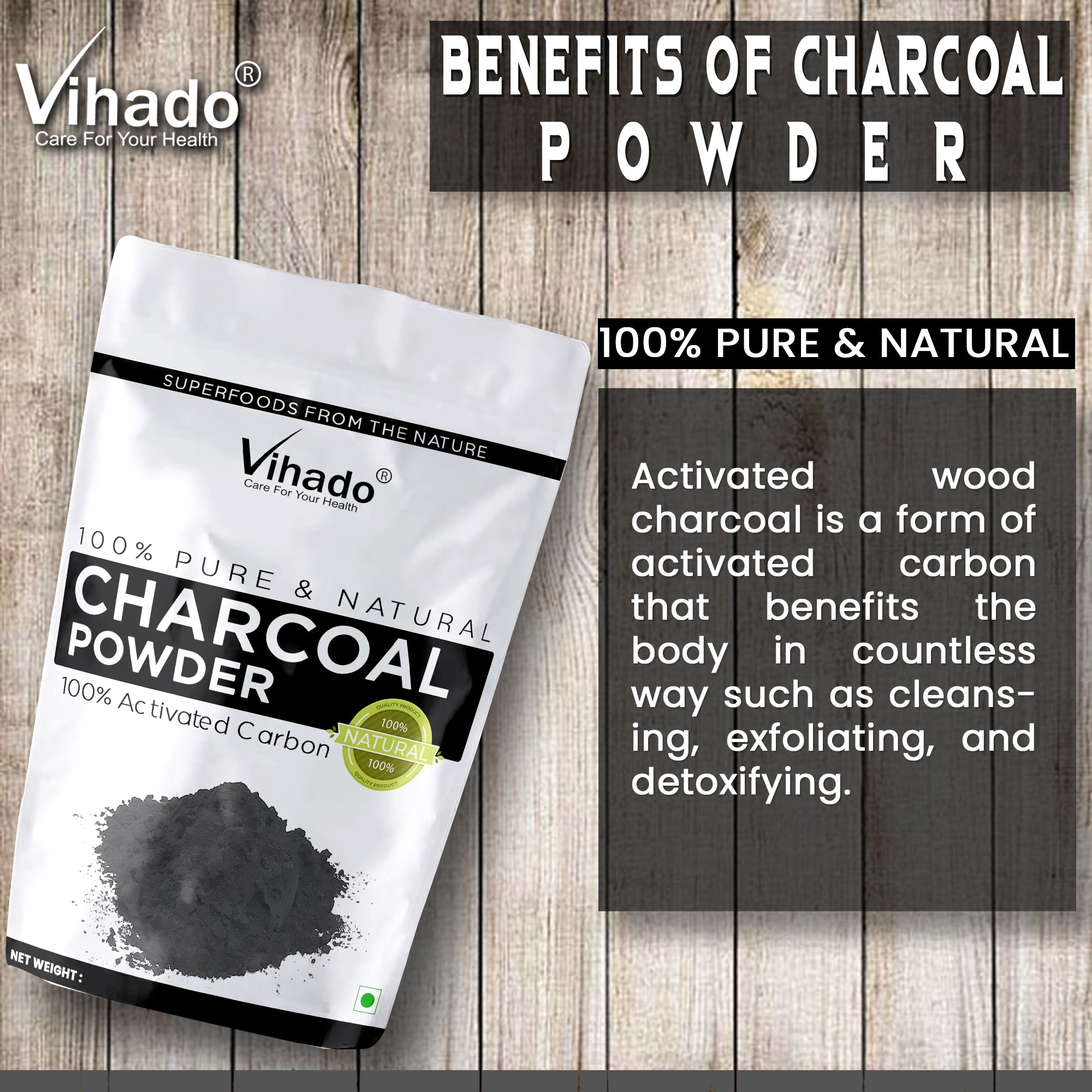 Vihado Activated Charcoal Powder For Face and Teeth Whitening (100G-1KG)