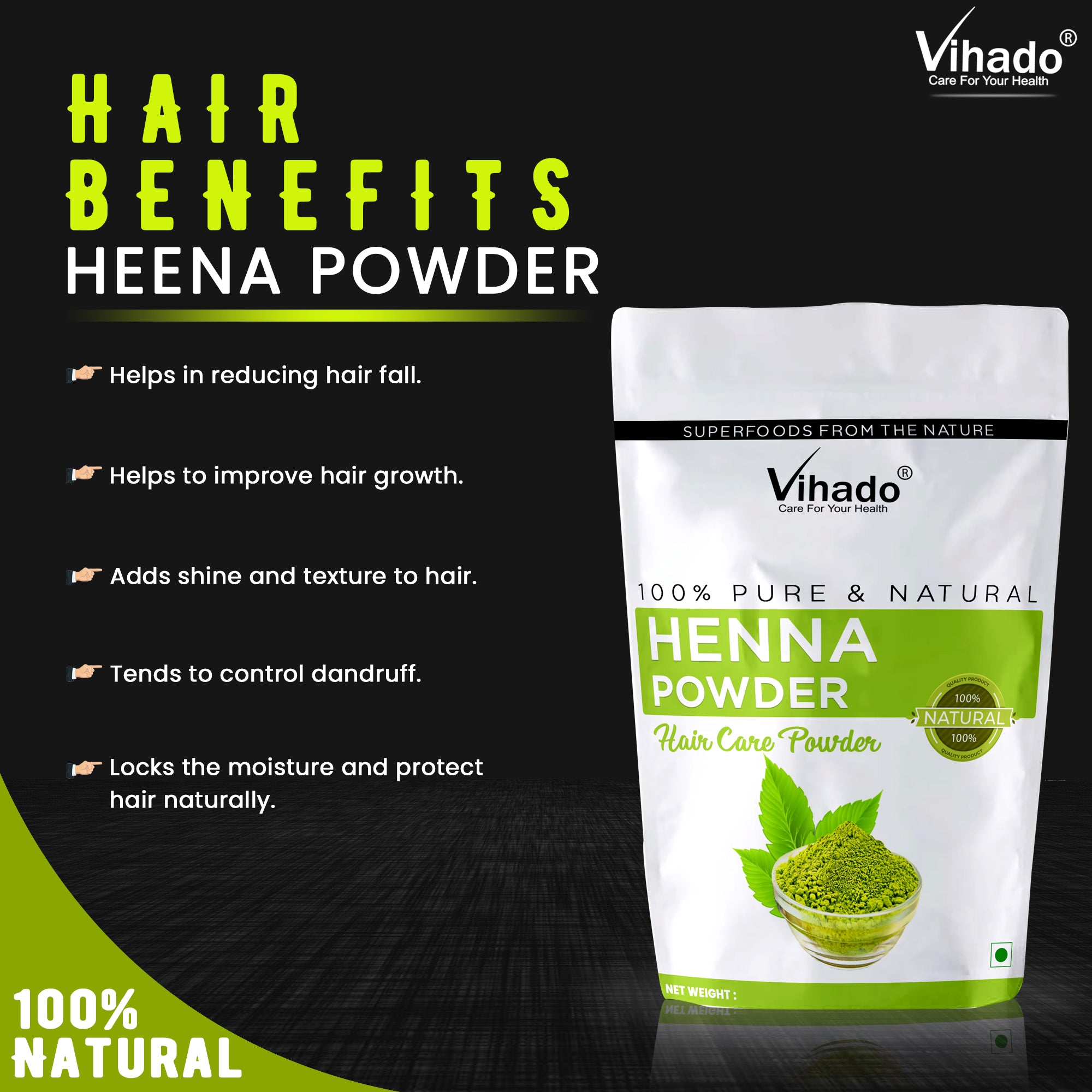 Vihado Henna Powder For Hair Color and Nourishment (100G-1KG)