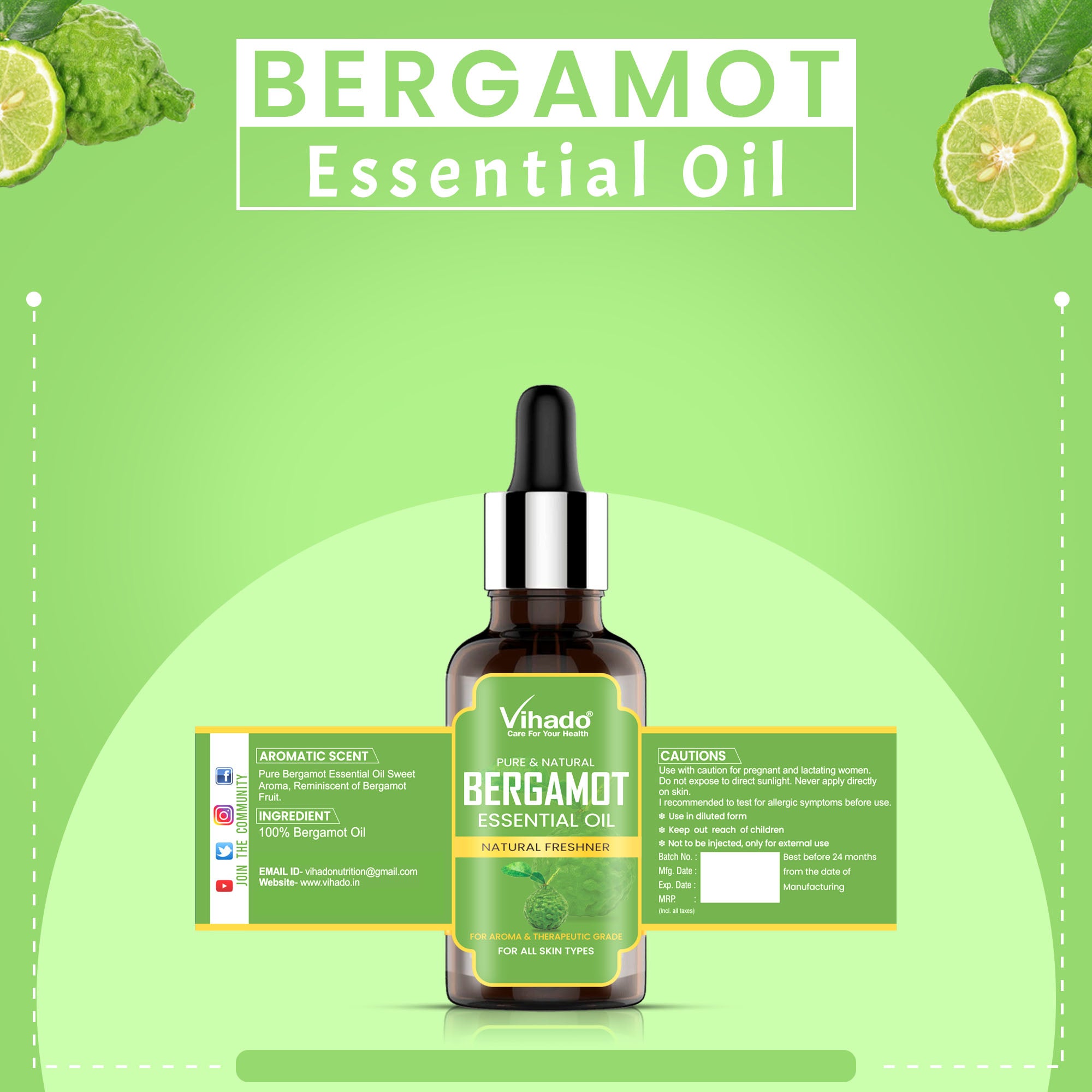 Vihado Bergamot Essential Oil (10ml-30ml)