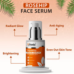 Vihado Rosehip Face Serum For Radiant Glow, Anti Aging, Hydrates and Brighten Skin (30ml)