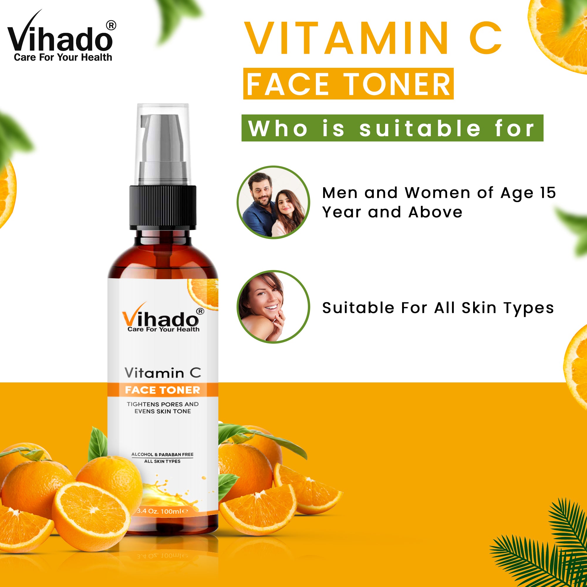 Vihado Vitamin C Skin Glow Mist Toner Men and Women (100ml)