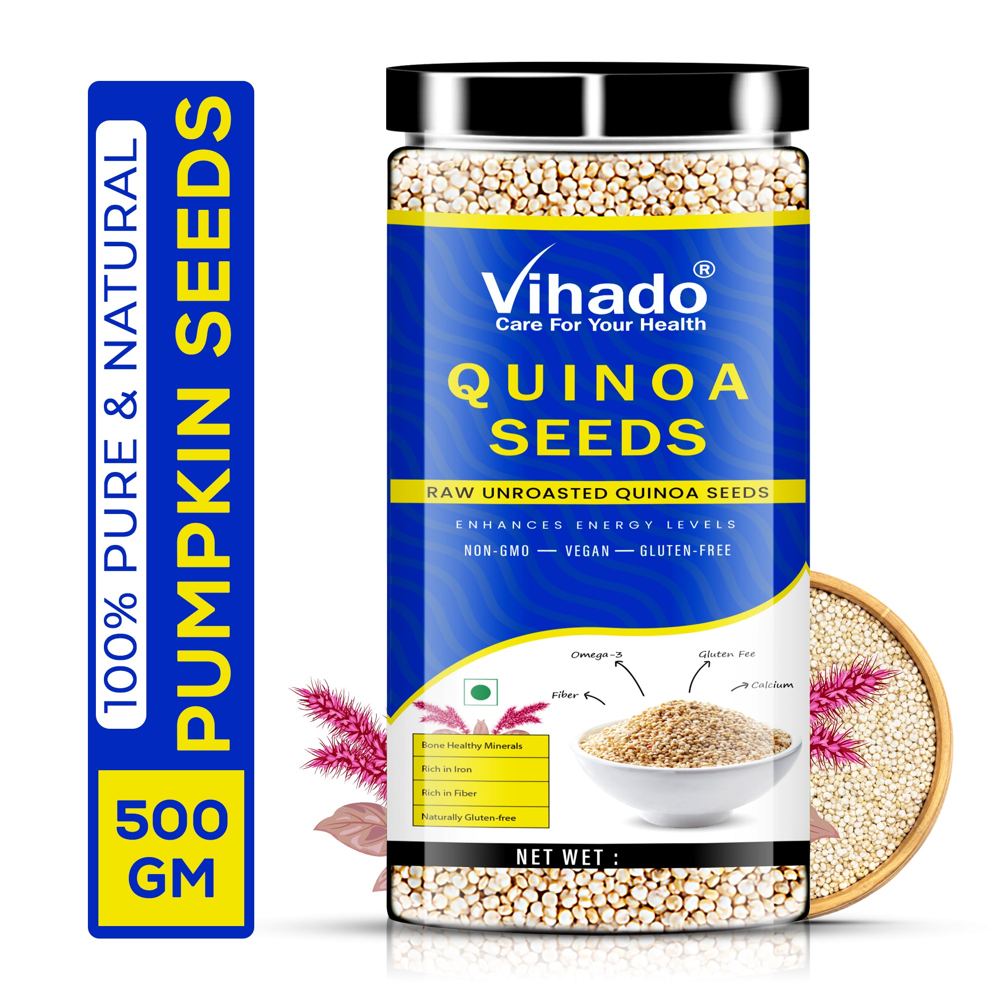 Vihado White Quinoa for Weight Management, Rich in Iron and Fibre Plastic Bottle (200G-500G)