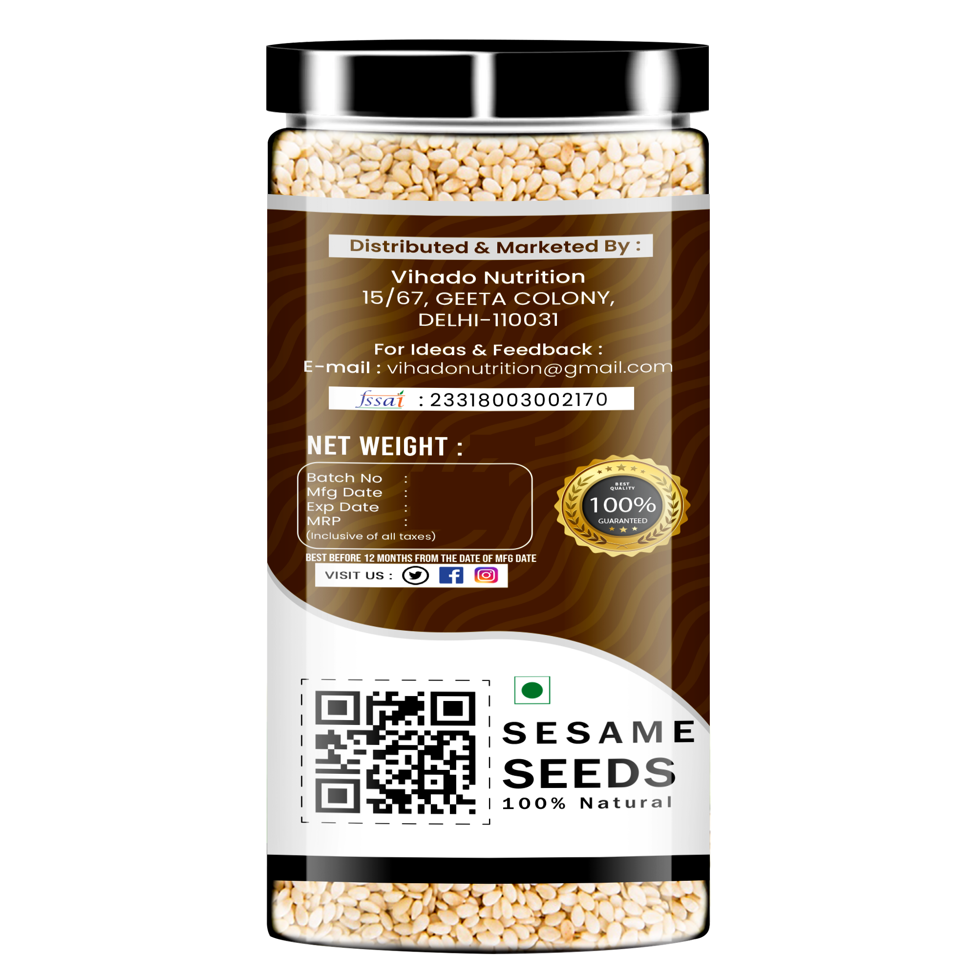 Vihado Premium Quality Raw Safed Til (White) Sesame Seeds Plastic Bottle (200G-500G)