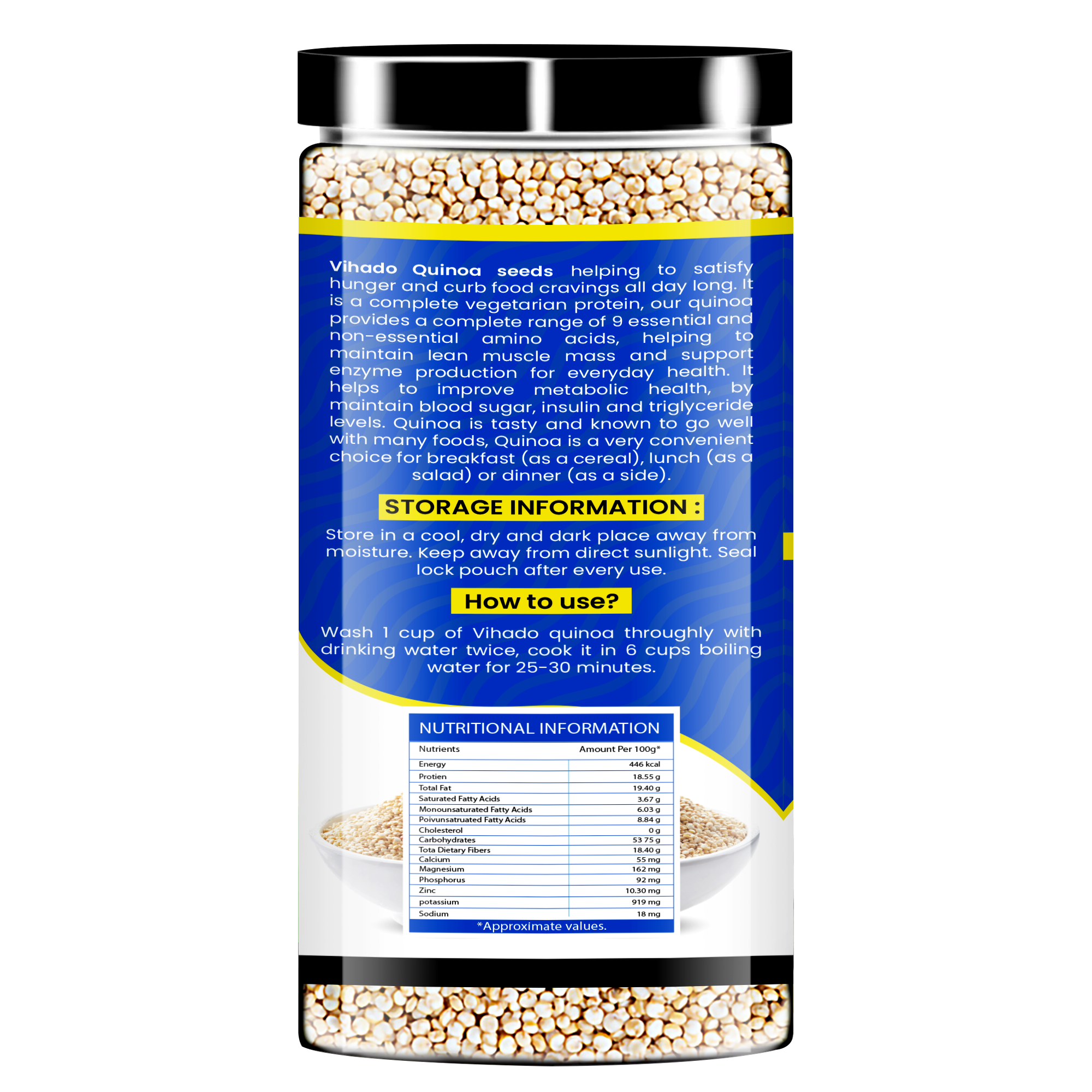 Vihado White Quinoa for Weight Management, Rich in Iron and Fibre Plastic Bottle (200G-500G)