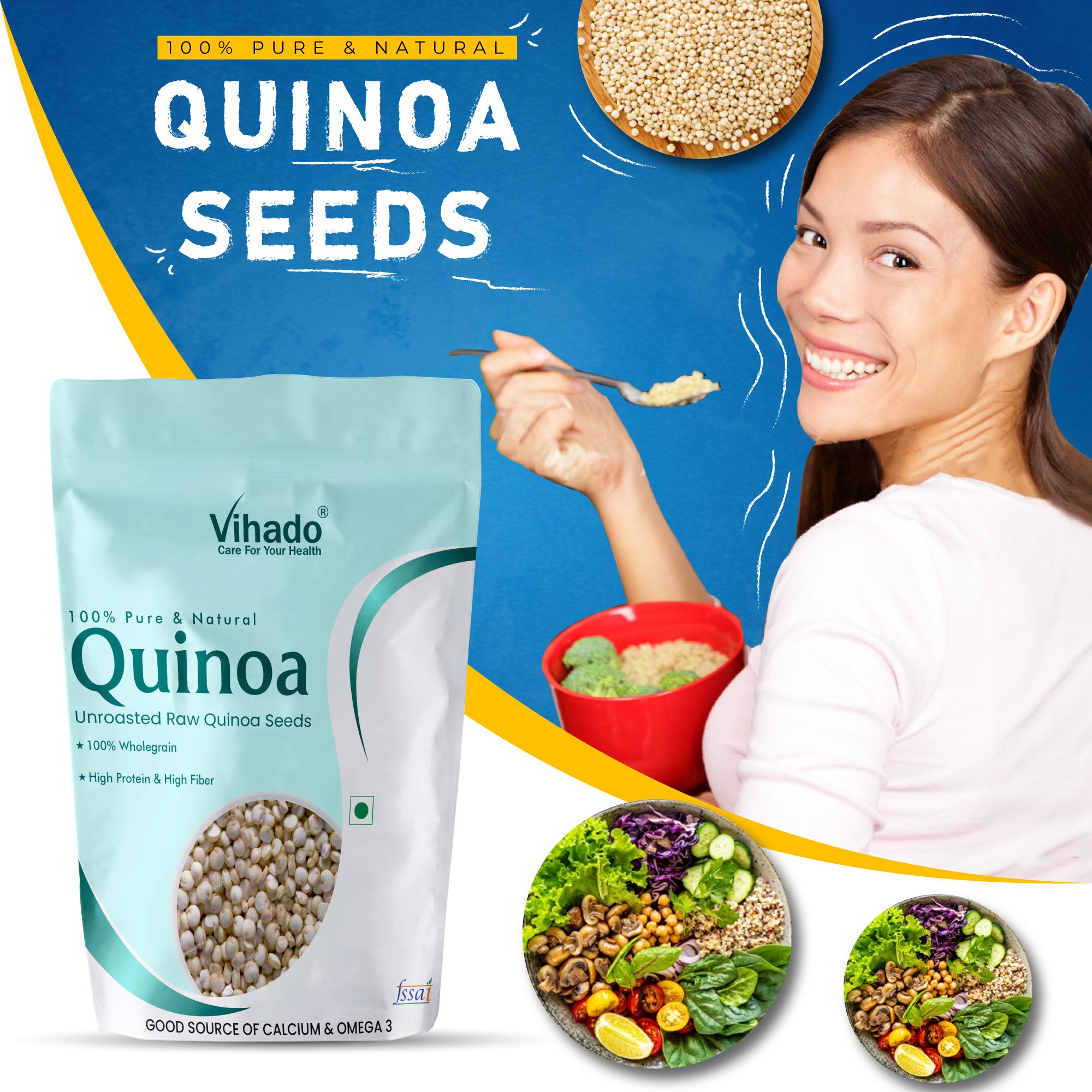 Vihado White Quinoa for Weight Management, Rich in Iron and Fibre (100G-1KG)