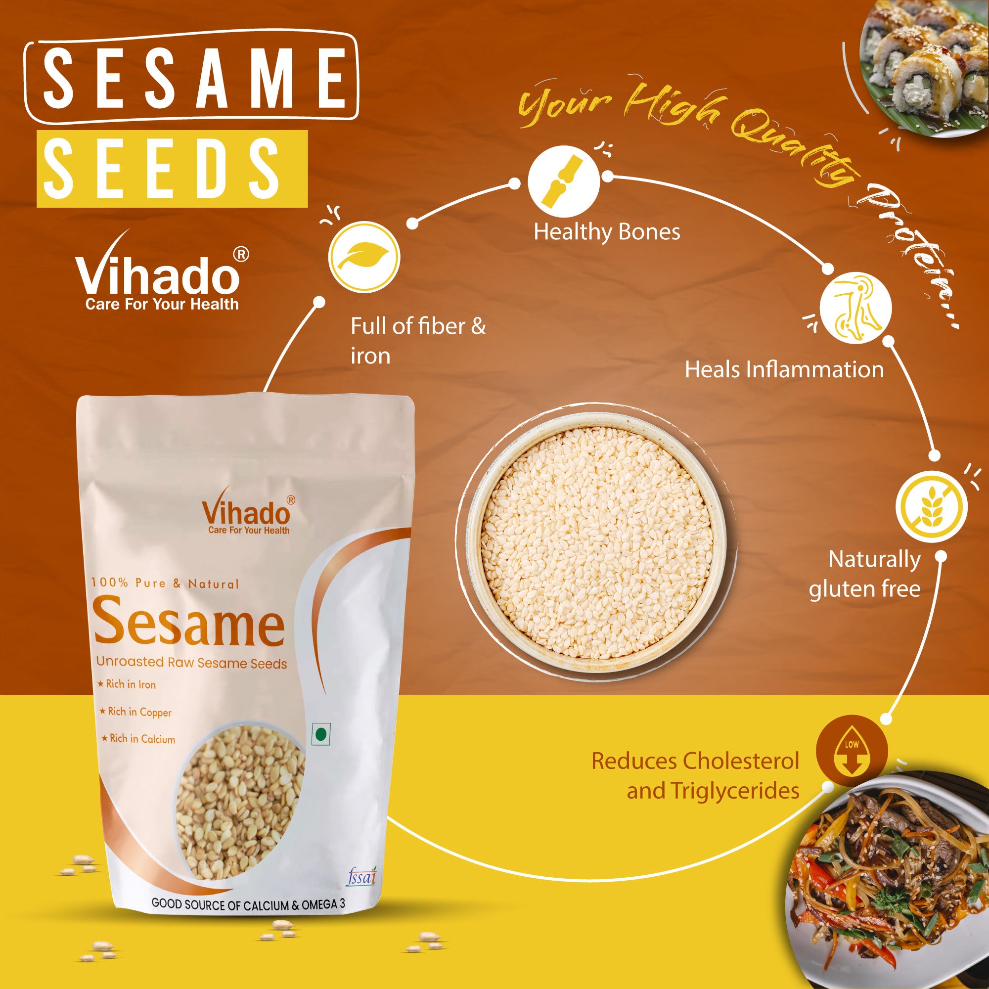 Vihado Premium Quality Raw Safed Til (White) Sesame Seeds (100G-1KG)