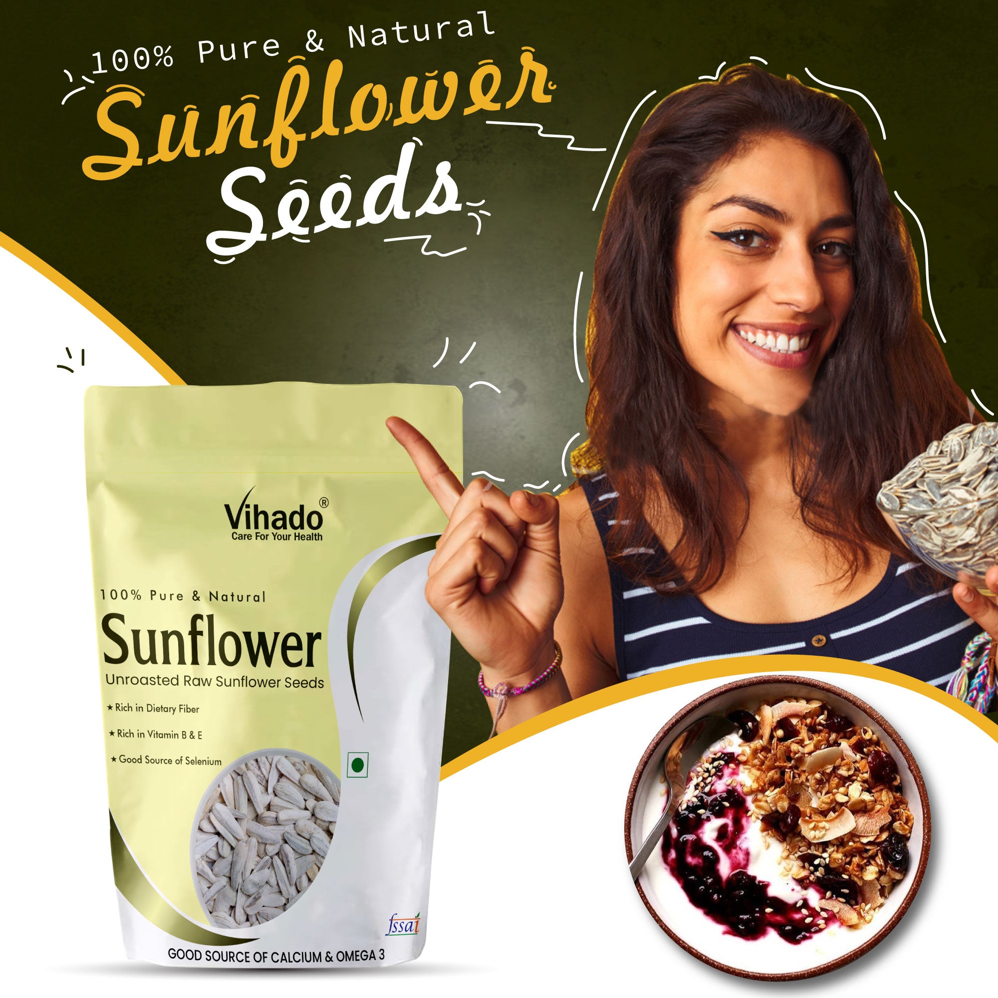 Vihado Raw Sunflower Seeds High In Protein and Fibre (100G-1KG)