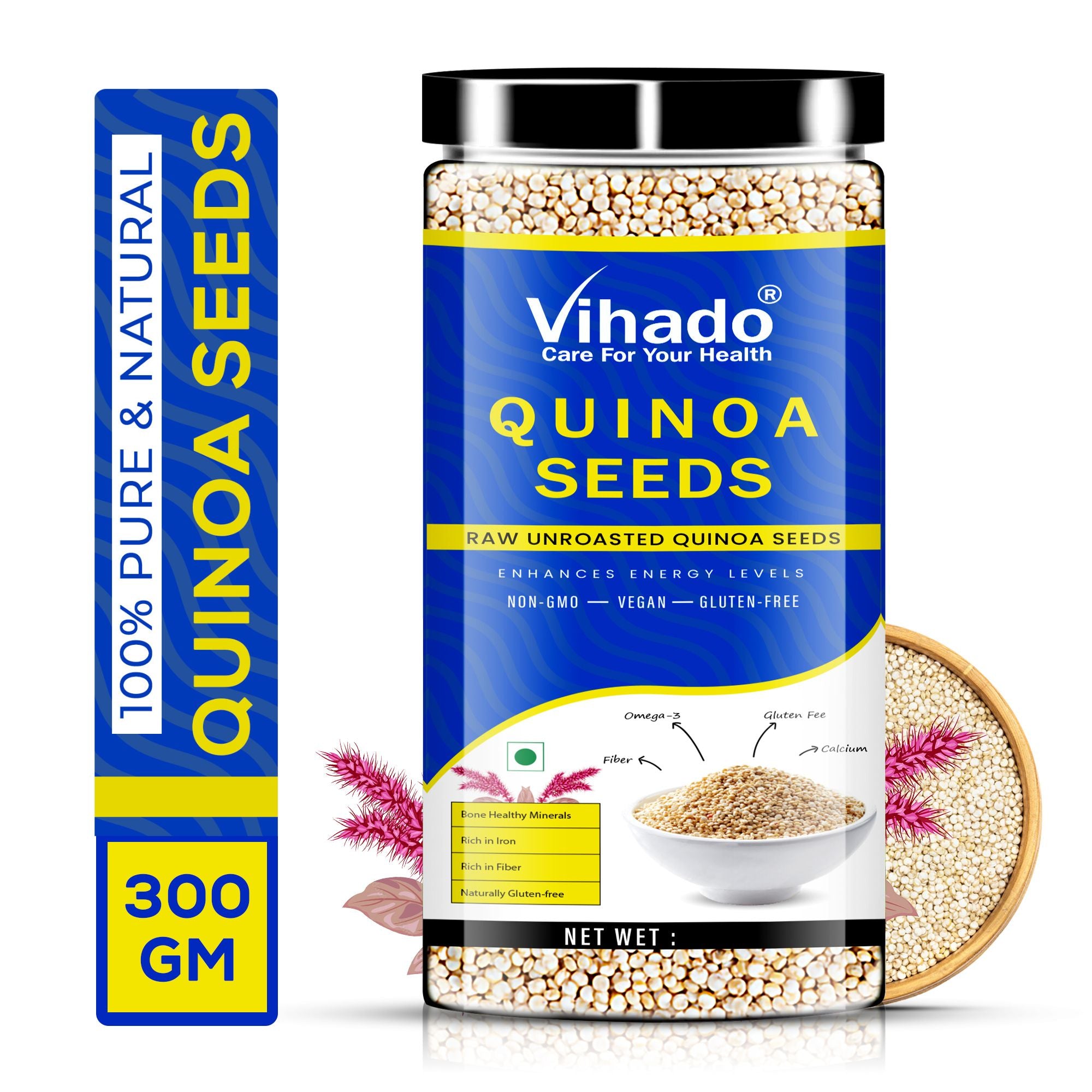 Vihado White Quinoa for Weight Management, Rich in Iron and Fibre Plastic Bottle (200G-500G)