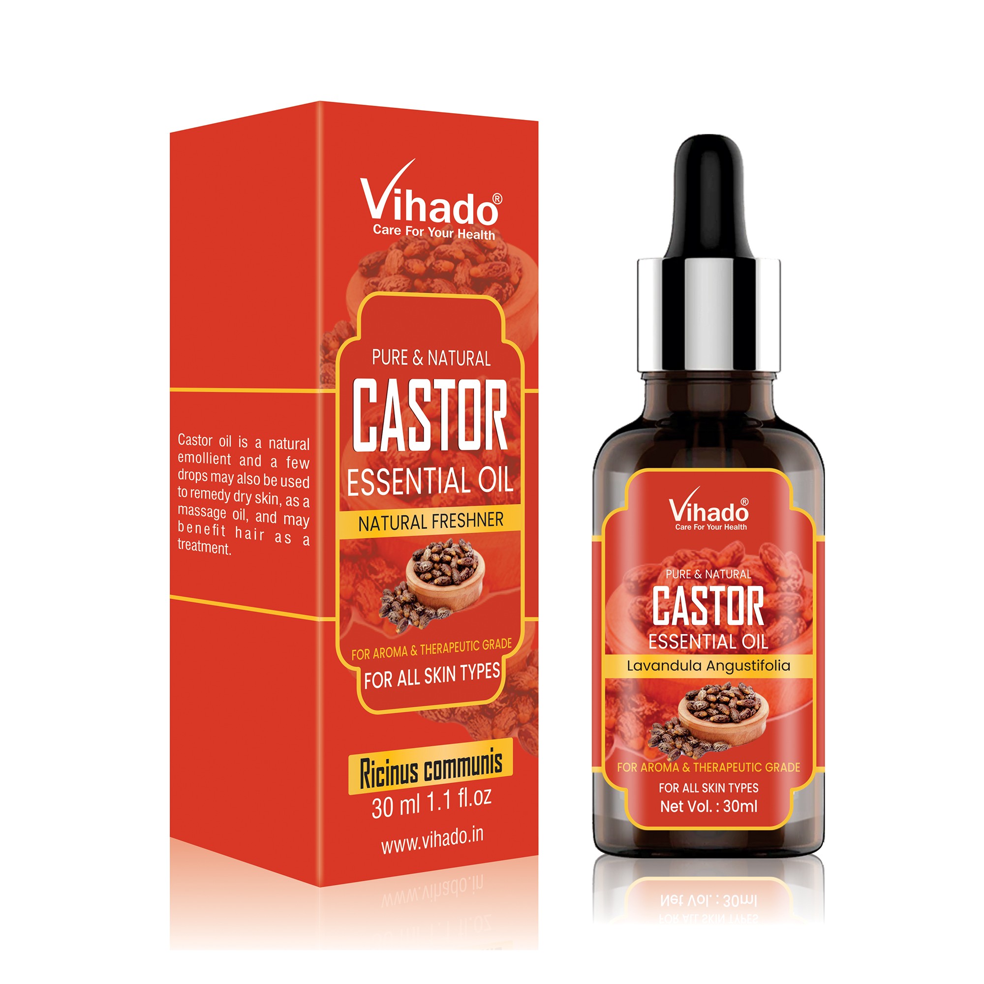 Vihado Pure Castor Oil - Cold Pressed - For Stronger Hair, Skin & Nails  (10ML-30ML) 